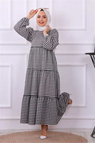 Balon Kol Elbise Siyah Beyaz