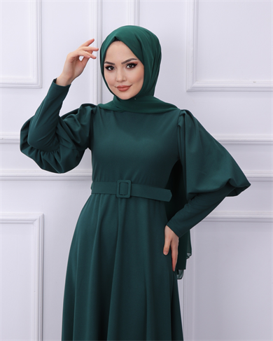 Balon Kol Elbise Yeşil