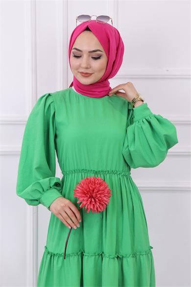 Balon Kol Elbise Yeşil