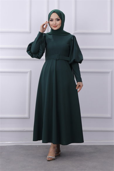 Balon Kol Elbise Yeşil