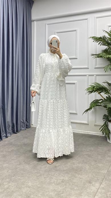 Balon Kol Fisto Elbise Beyaz