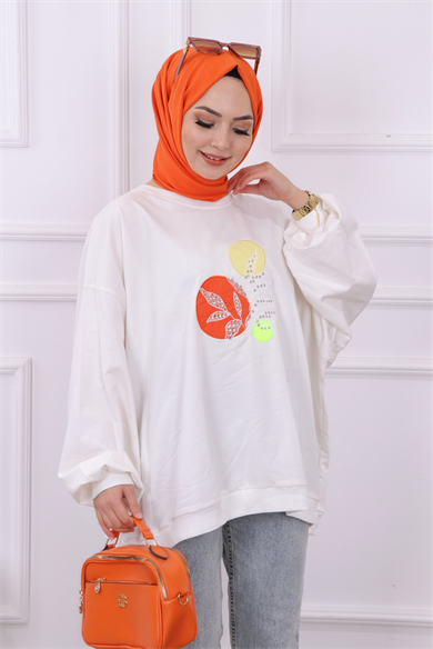 Balon Kol Oversize Sweat Beyaz
