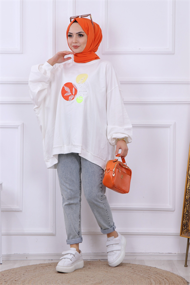 Balon Kol Oversize Sweat Beyaz