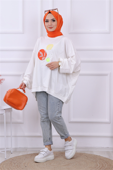 Balon Kol Oversize Sweat Beyaz