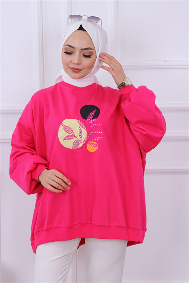 Balon Kol Oversize Sweat Fuşya