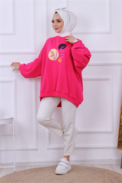 Balon Kol Oversize Sweat Fuşya