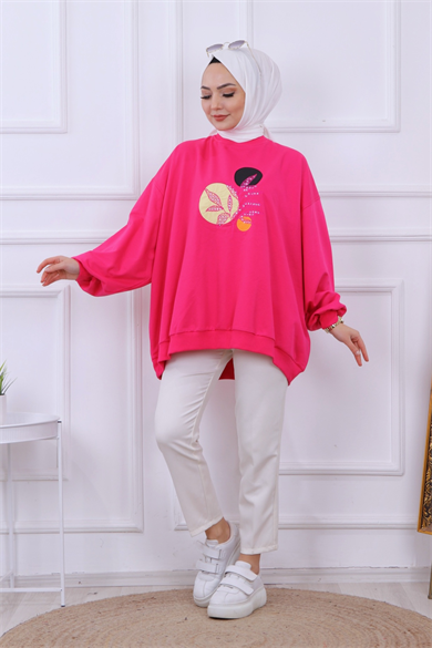 Balon Kol Oversize Sweat Fuşya