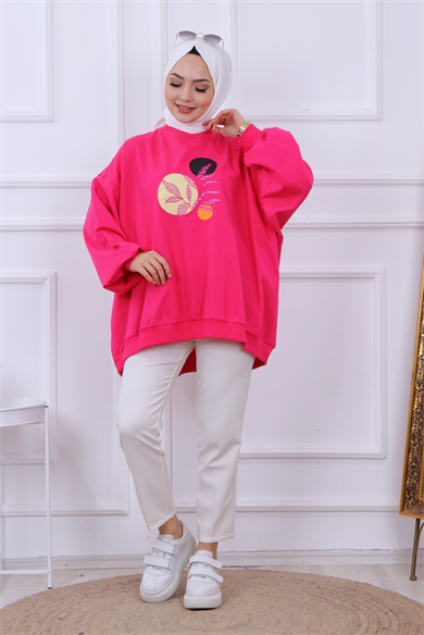 Balon Kol Oversize Sweat Fuşya