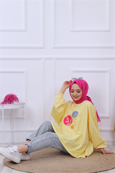 Balon Kol Oversize Sweat Sarı