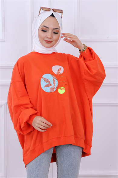 Balon Kol Oversize Sweat Turuncu