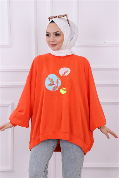 Balon Kol Oversize Sweat Turuncu