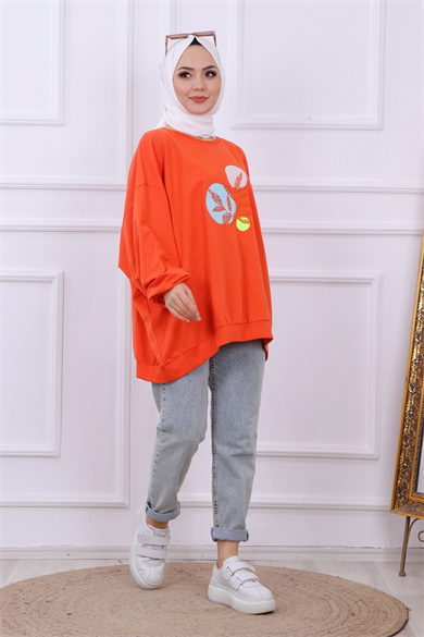 Balon Kol Oversize Sweat Turuncu