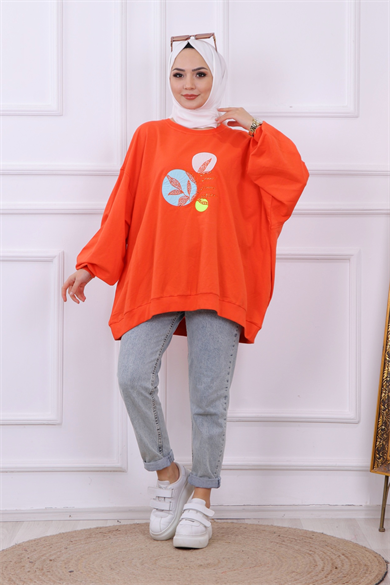 Balon Kol Oversize Sweat Turuncu
