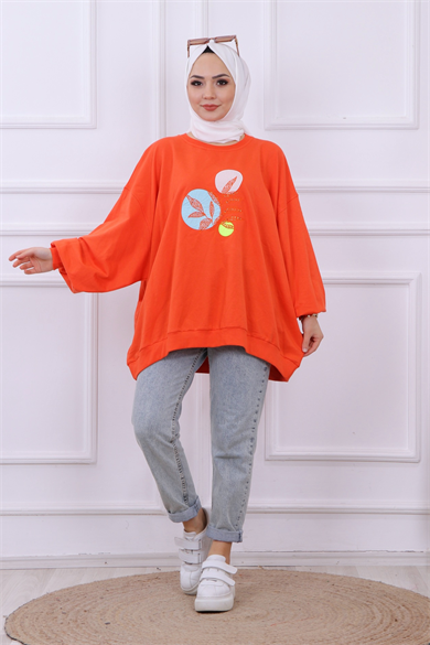 Balon Kol Oversize Sweat Turuncu