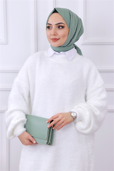 Balon Kol Peluş Tunik Beyaz