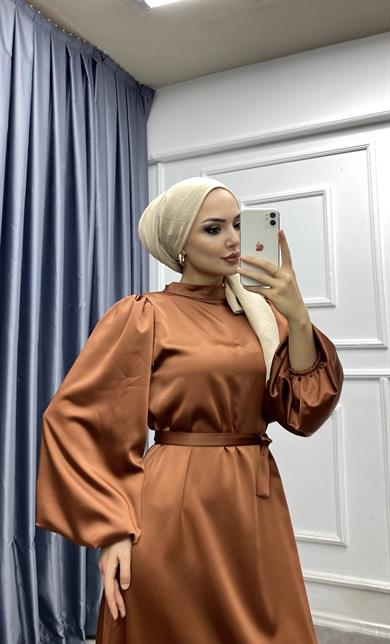 Balon Kol Saten Elbise 