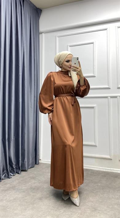 Balon Kol Saten Elbise 