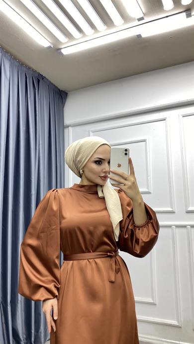 Balon Kol Saten Elbise 