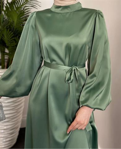 Balon Kol Saten Elbise 