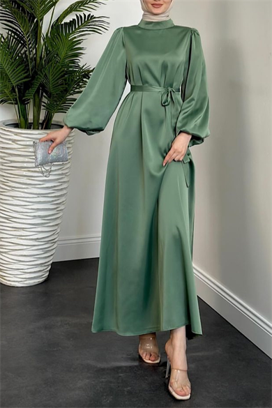 Balon Kol Saten Elbise 