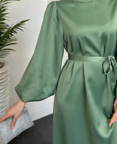 Balon Kol Saten Elbise 