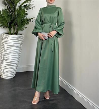 Balon Kol Saten Elbise 