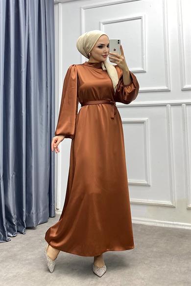 Balon Kol Saten Elbise 