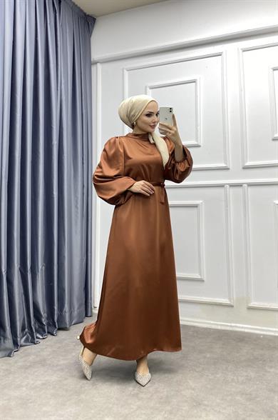 Balon Kol Saten Elbise 