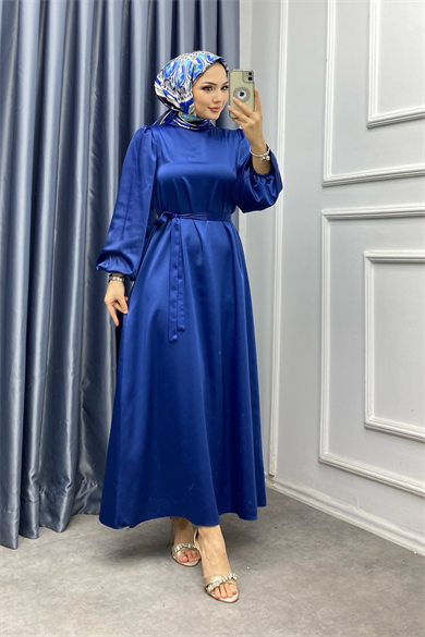 Balon Kol Saten Elbise 