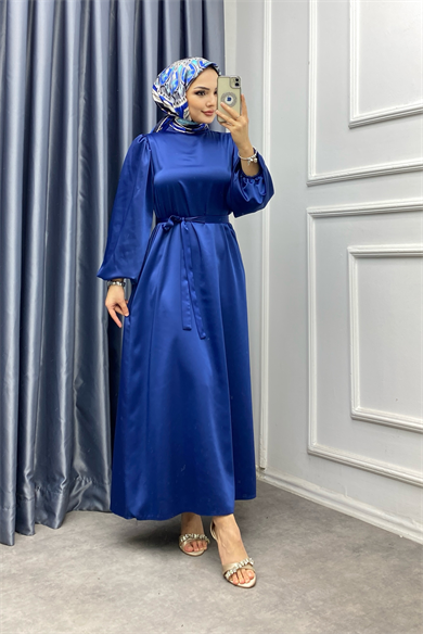 Balon Kol Saten Elbise 