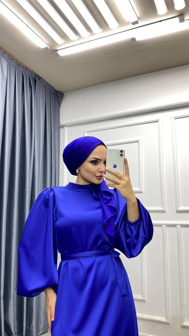 Balon Kol Saten Elbise Parlament 