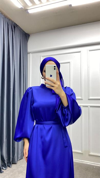 Balon Kol Saten Elbise Parlament 