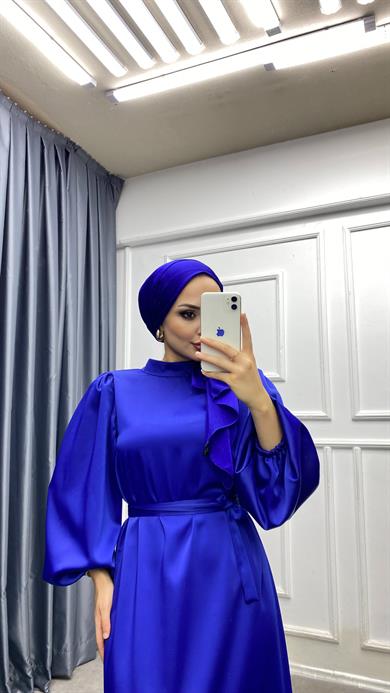 Balon Kol Saten Elbise Parlament 