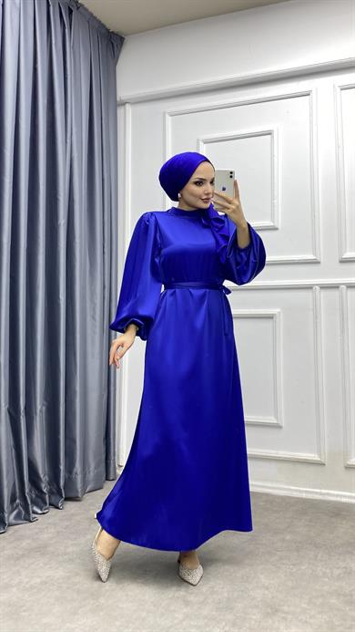 Balon Kol Saten Elbise Parlament 