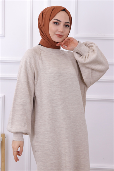 Balon Kol Triko Elbise Taş