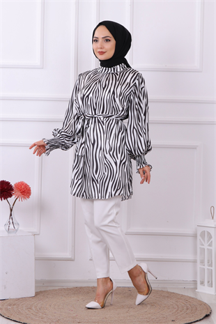 Balon Kol Zebra Desenli Tunik
