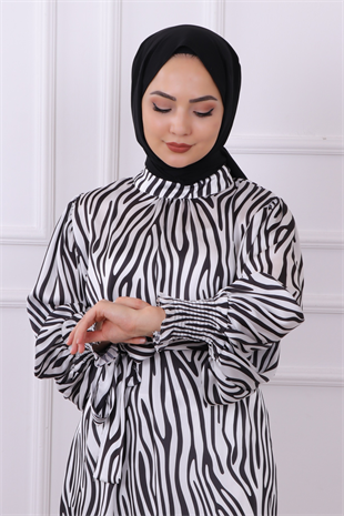Balon Kol Zebra Desenli Tunik