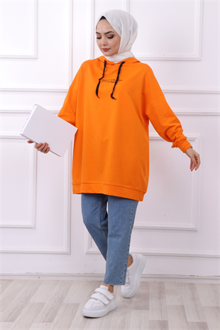 Baskılı Sweat Turuncu