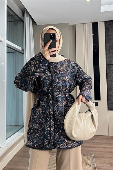 Desenli Kimono Lacivert 