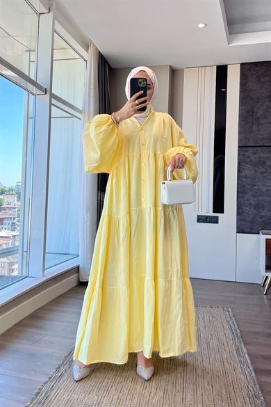 Yarım Patlı Elbise Sarı