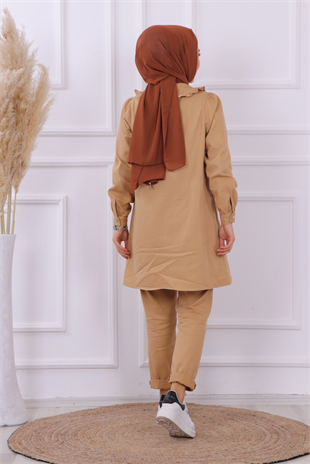 Bebe Yaka Detaylı Takım Camel