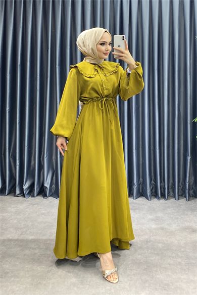 Bebe Yaka Elbise Yağ Yeşili