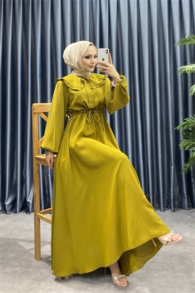 Bebe Yaka Elbise Yağ Yeşili