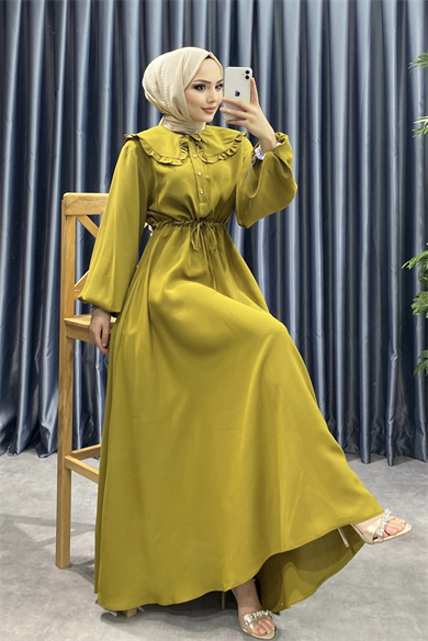 Bebe Yaka Elbise Yağ Yeşili