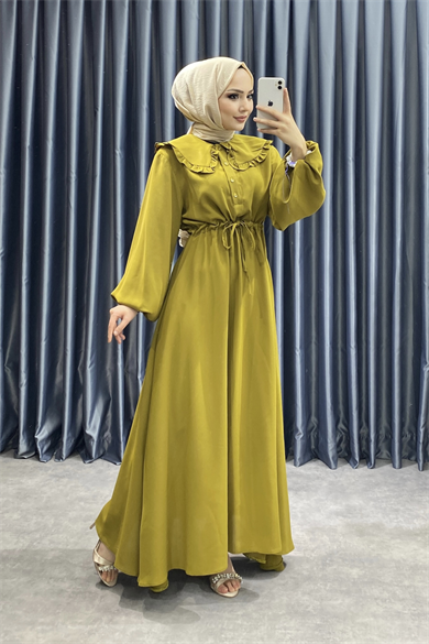 Bebe Yaka Elbise Yağ Yeşili