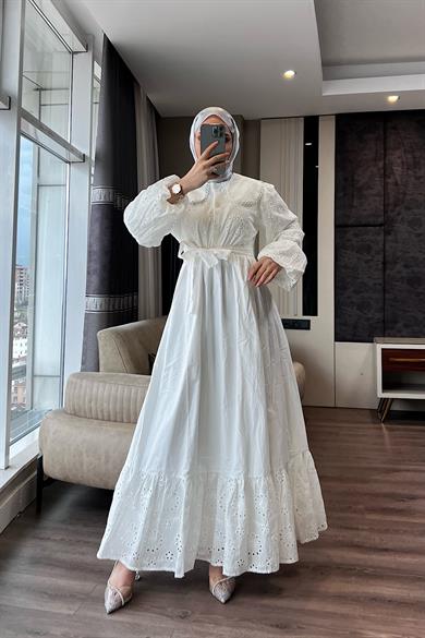 Bebe Yaka Fisto Elbise Beyaz