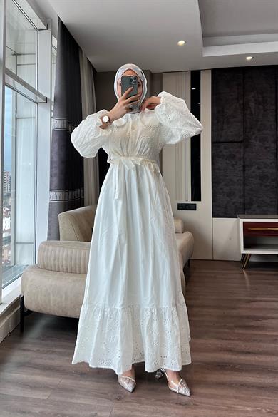 Bebe Yaka Fisto Elbise Beyaz