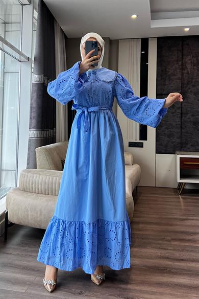 Bebe Yaka Fisto Elbise Mavi