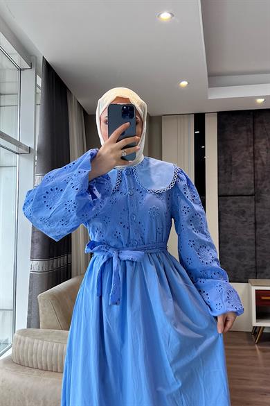 Bebe Yaka Fisto Elbise Mavi