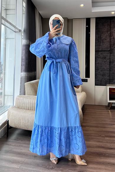 Bebe Yaka Fisto Elbise Mavi